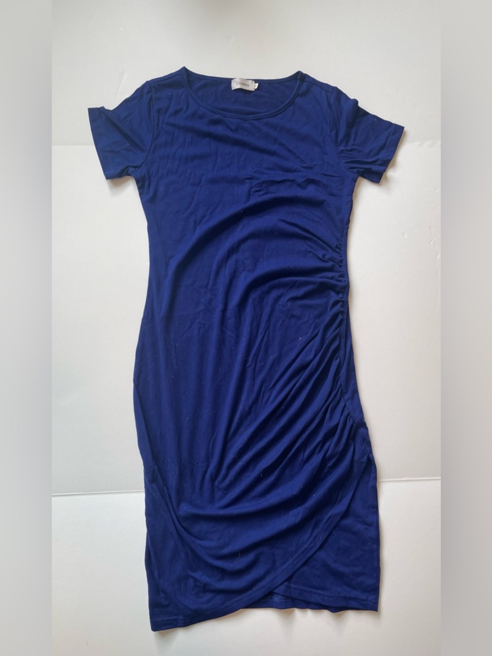 COOLMEE Women's Maternity Blue Midi Bodycon Dress Size Small Cute Leg Spilt